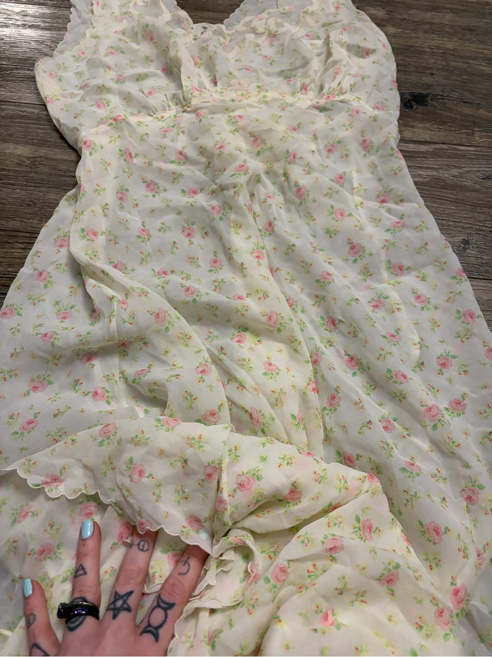 50s/60s European Vintage Garden Floral Maxi Slip Dress Tie Back (Cream/Multi)M/L - Picture 5 of 10